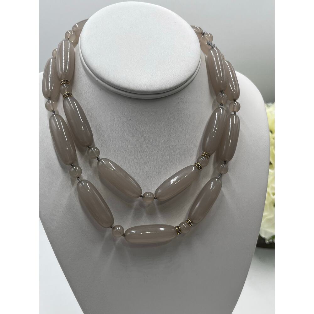 Lele Sadoughi Designer Signed‎ Taupe Tan Agate Beaded Long Necklace